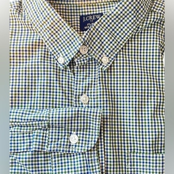 J. Crew Men’s Button down shirt Slim fit green & blue plaid Sz L - EUC - Picture 1 of 4